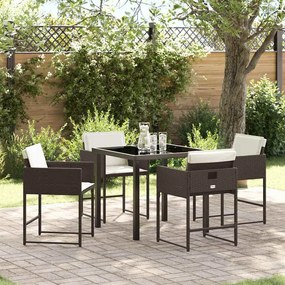 vidaXL Σέτ φαγητού για κήπο με μαξιλάρι 5 pcs Καφέ Πολυ ράταν