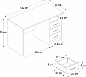 Γραφείο εργασίας Eldoris Megapap χρώμα λευκό 120x60x75εκ.