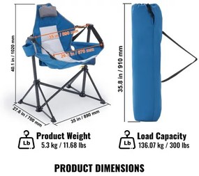 VEVOR Camping Chair Hammock Chair 300 lbs Load Capacity Hammock Folding Chair