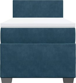 vidaXL Κρεβάτι Boxspring με Στρώμα Μπλε 90x190 εκ. Βελούδινο