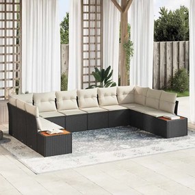 vidaXL Σετ Καναπέ Κήπου με μαξιλάρι 10 pcs Μαύρο Πολυ ράταν