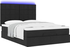 vidaXL Οθωμανικό κρεβάτι με στρώμα &amp; LEDs Μαύρο 140x200 cm Ύφασμα