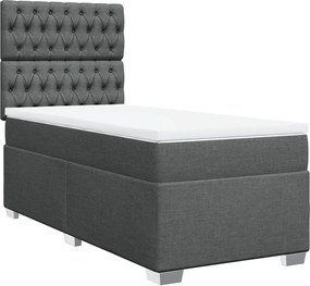 vidaXL Κρεβάτι Boxspring με Στρώμα Σκούρο Γκρι 90x190 εκ. Υφασμάτινο