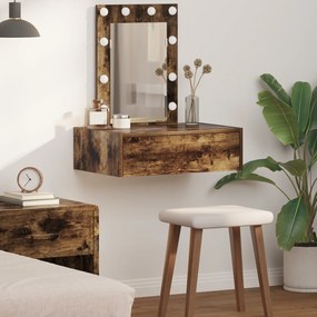 vidaXL Κρεμαστό Τραπέζι Μακιγιάζ με LED Φώτα σε Καπνιστό Δρυ