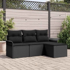 vidaXL Σετ Καναπέ Κήπου με μαξιλάρι 4 pcs Μαύρο Πολυ ράταν