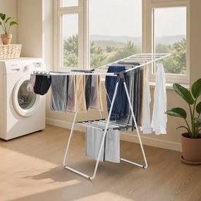 VEVOR 2-Tier Foldable Clothes Drying Rack with Sock Clips &amp; 21 Drying Rods White