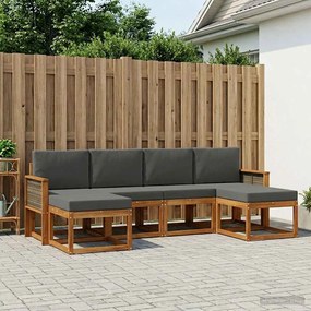vidaXL Σειρά Καναπέ Εξωτερικού 6 pcs Φυσικό και Ανθρακί Πολυεστέρας