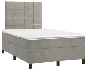 Κρεβάτι Boxspring με Στρώμα Ανοιχτό Γκρι 120x200 εκ. Βελούδινο - Γκρι