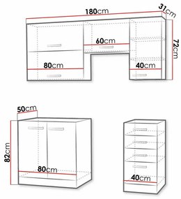 Σετ κουζίνας Upa 101, 180x50cm, 91 kg, Ινοσανίδες μέσης πυκνότητας, Πλαστικοποιημένη μοριοσανίδα | Epipla1.gr