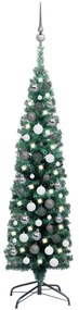 vidaXL Χριστουγεννιάτικο Δέντρο Slim με LED & Μπάλες Πράσινο 120 εκ.