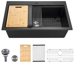 VEVOR 84 cm Granite Kitchen Sink Top Mount Single Bowl Drop-In Basin for RV Bar