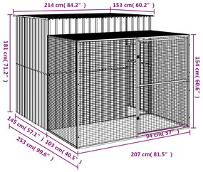 Σπιτάκι Σκύλου με Αυλή Ανθρακί 214x253x181 εκ. Γαλβαν. Χάλυβας - Ανθρακί