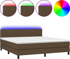 vidaXL Κρεβάτι Boxspring με Στρώμα &amp; LED Σκ.Καφέ 160x200 εκ Υφασμάτινο