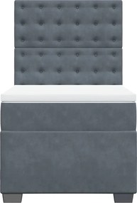 vidaXL Κρεβάτι Boxspring με Στρώμα Σκούρο Γκρι 90x190 εκ. Βελούδινο