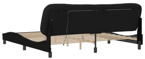Πλαίσιο Κρεβατιού με LED Μαύρο 200 x 200 εκ. Υφασμάτινο - Μαύρο