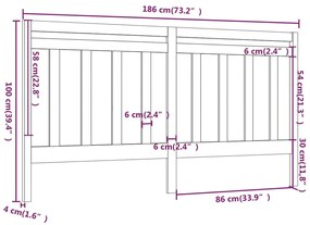 vidaXL Κεφαλάρι Κρεβατιού Μαύρο 186 x 4 x 100 εκ. Μασίφ Ξύλο Πεύκου