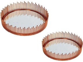 Διακοσμητικός Δίσκος Ακτίνες (Σετ 2Τμχ) NID151 30x6/25x6cm Bronze Espiel Μέταλλο,Γυαλί