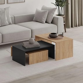 Τραπεζάκι σαλονιού σετ 3 τμχ. Kanta Megapap χρώμα sapphire oak - silky black 80x50x40,5εκ.-GP037-0251,1