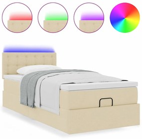vidaXL Οθωμανικό κρεβάτι με στρώμα &amp; LEDs Cream 100x200 cm Ύφασμα