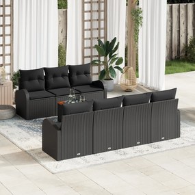 vidaXL 8 Τεμαχίων Σετ Καναπέ Κήπου με Μαξιλάρια Μαύρο Πολυ Ρατάν Ακακία