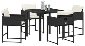 vidaXL Σέτ φαγητού για κήπο με μαξιλάρι 5 pcs Μαύρο Πολυ ράταν