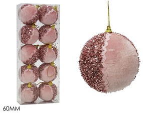Μπάλα Με Glitter Ροζ Βελούδο Φ6cm Σετ 10Τμχ