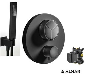 Almar Black matt Παροχή νερού+Thermo-Core Push Θερμοστατικός μίκτης εντοιχισμού 3 εξόδων+κιτ εντοιχισμού