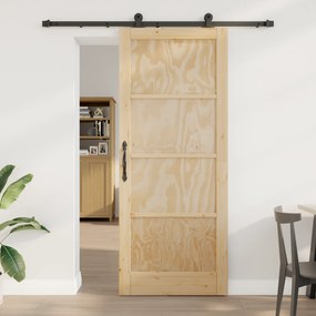 vidaXL Συρόμενη Πόρτα με Σετ Εξαρτημάτων 86x211 εκ Μασίφ Ξύλο Πεύκου