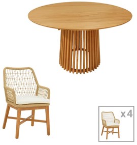 Τραπεζαρία Elaiza-Kenda I σετ 5τεμ teak ξύλο σε φυσική-μπεζ απόχρωση Φ120x75εκ