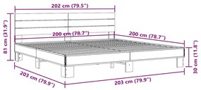 Πλαίσιο Κρεβατιού Sonoma Δρυς 200x200 εκ. Επεξ. Ξύλο &amp; Μέταλλο - Καφέ