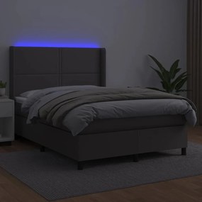 vidaXL Κρεβάτι Boxspring με Στρώμα &amp; LED Γκρι 140x200 εκ. Συνθ. Δέρμα