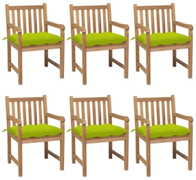 vidaXL Καρέκλες Κήπου 6 τεμ. Μασίφ Ξύλο Teak Φωτεινά Πράσινα Μαξιλάρια