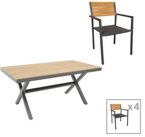 Thorio-Savor dining table set of 5 anthracite aluminum and plywood in a natural shade 160x90x75cm 160x90x75 εκ.