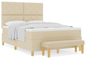 vidaXL Κρεβάτι Με Στρώμα & Πάγκο Κρεμ 140x200 εκ Ύφασμα