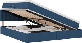 vidaXL LED Κρεβάτι αποθήκευσης με στρώμα Μπλε 160 x 200 cm Ύφασμα