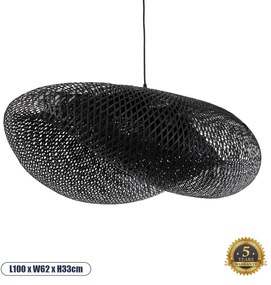 02203 GloboStar® MEXICO 02203 Boho Κρεμαστό Φωτιστικό Πλέγμα Μονόφωτο 1 x E27 IP20 Μαύρο Ξύλο - Μ100 x Π62 x Υ33cm