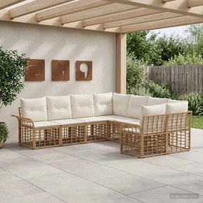 vidaXL Σειρά Καναπέ Εξωτερικού 8 pcs Φυσικό και Κρέμα Λευκό