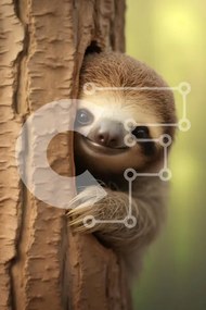 Σετ των 2 Intra Συλλεκτικό Ξύλινο Παζλ Plywood  4mm - Τεμπελιά που κρυφοκοιτάζει από ένα δέντρο Σε Ξύλινο Κουτί - Διαστάσεις: 10x10 cm – 25 κομμάτια