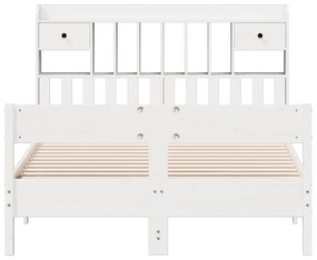 Κρεβάτι Βιβλιοθήκη Χωρίς Στρώμα 140x190 εκ Μασίφ Ξύλο Πεύκου - Λευκό
