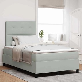 κρεβάτι Box Spring με στρώμα vidaXL ανοιχτό γκρι μικρού διπλού βελουτέ