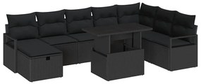 vidaXL Σετ Καναπέ Κήπου με μαξιλάρι 9 pcs Μαύρο Πολυ ράταν