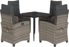 vidaXL Σετ Τραπεζαρίας Κήπου 5 τεμ. Γκρι Συνθ. Ρατάν με Μαξιλάρια