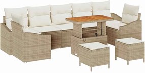vidaXL Σετ Καναπέ Κήπου με μαξιλάρι 10 pcs Μπεζ Πολυ ράταν