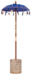 vidaXL Ομπρέλα με Βάση Μπλε, Καφέ 250 cm Βαμβάκι, Ξύλο