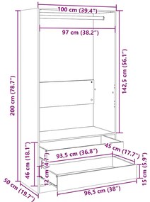 vidaXL Ντουλάπα Λευκή 100 x 50 x 200 εκ. από Επεξ. Ξύλο