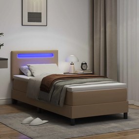 vidaXL Κρεβάτι με ελατήρια Καπουτσίνο 100 x 200 cm Τεχνητό δέρμα