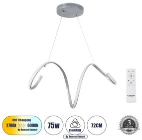 Κρεμαστό Φωτιστικό SPIRALE LED CCT 75W Αλουμίνιο 8400lm Globostar-61285-Ασημί 61285