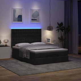vidaXL Οθωμανικό κρεβάτι με στρώμα &amp; LEDs Μαύρο 140x200 cm Ύφασμα
