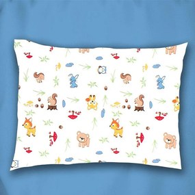 Μαξιλαροθήκη Παιδική Forest Animals 070 White-Sky Blue DimCol 50Χ70 100% Βαμβακερή Φανέλα