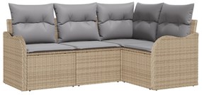 vidaXL σετ καναπέ 4 τεμαχίων  με μαξιλάρια μπεζ Poly Rattan